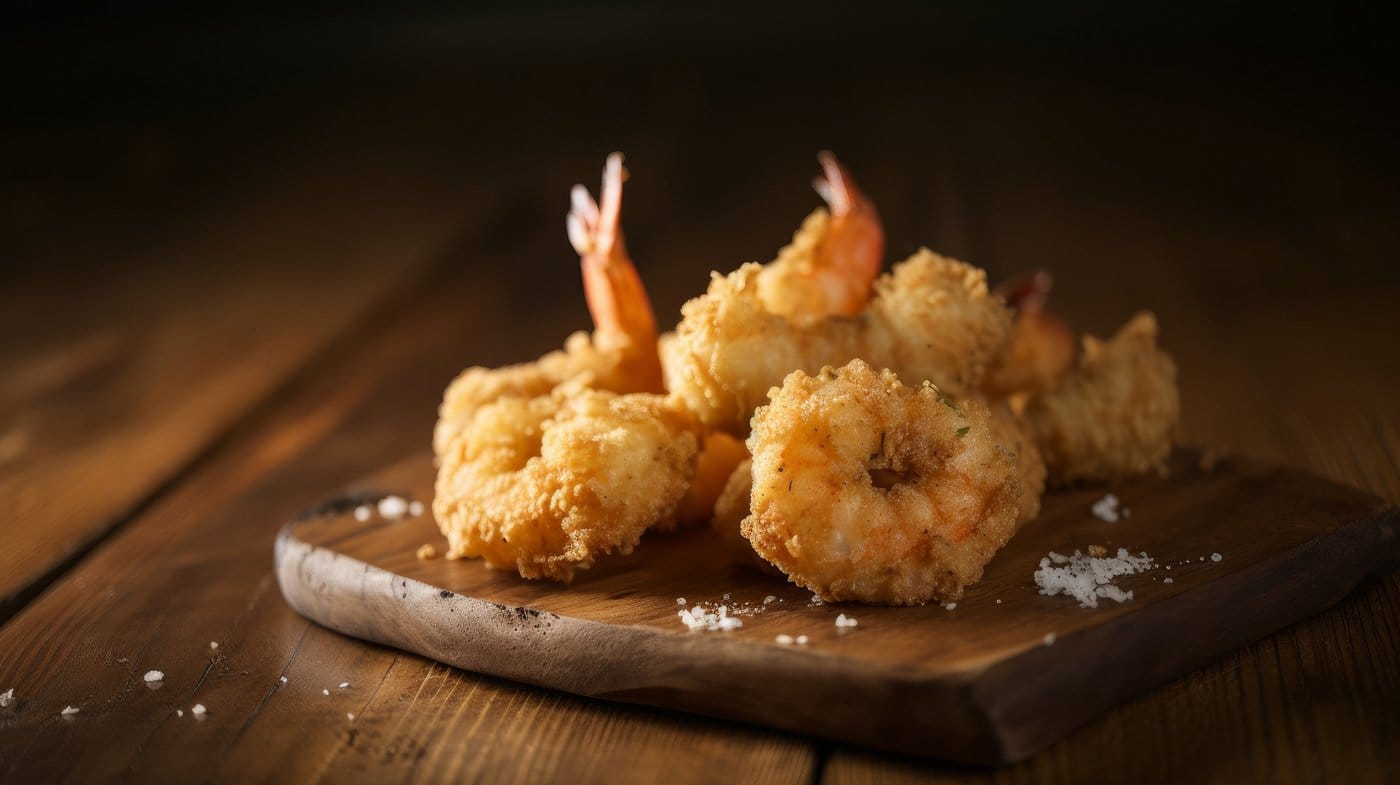 Fried shrimps background. Illustration AI Generative